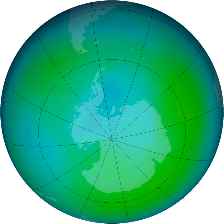 Antarctic ozone map for February 1987